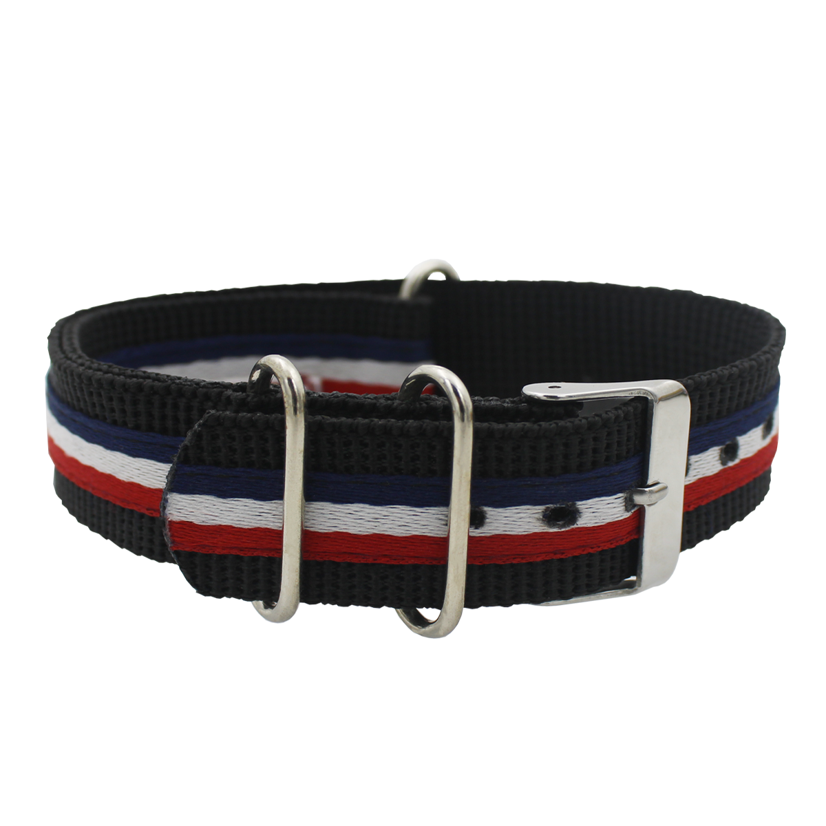 Cinturino Nato In Nylon 22mm - Stile Vintage, Blu Scuro Con Strisce Bianche E Rosse