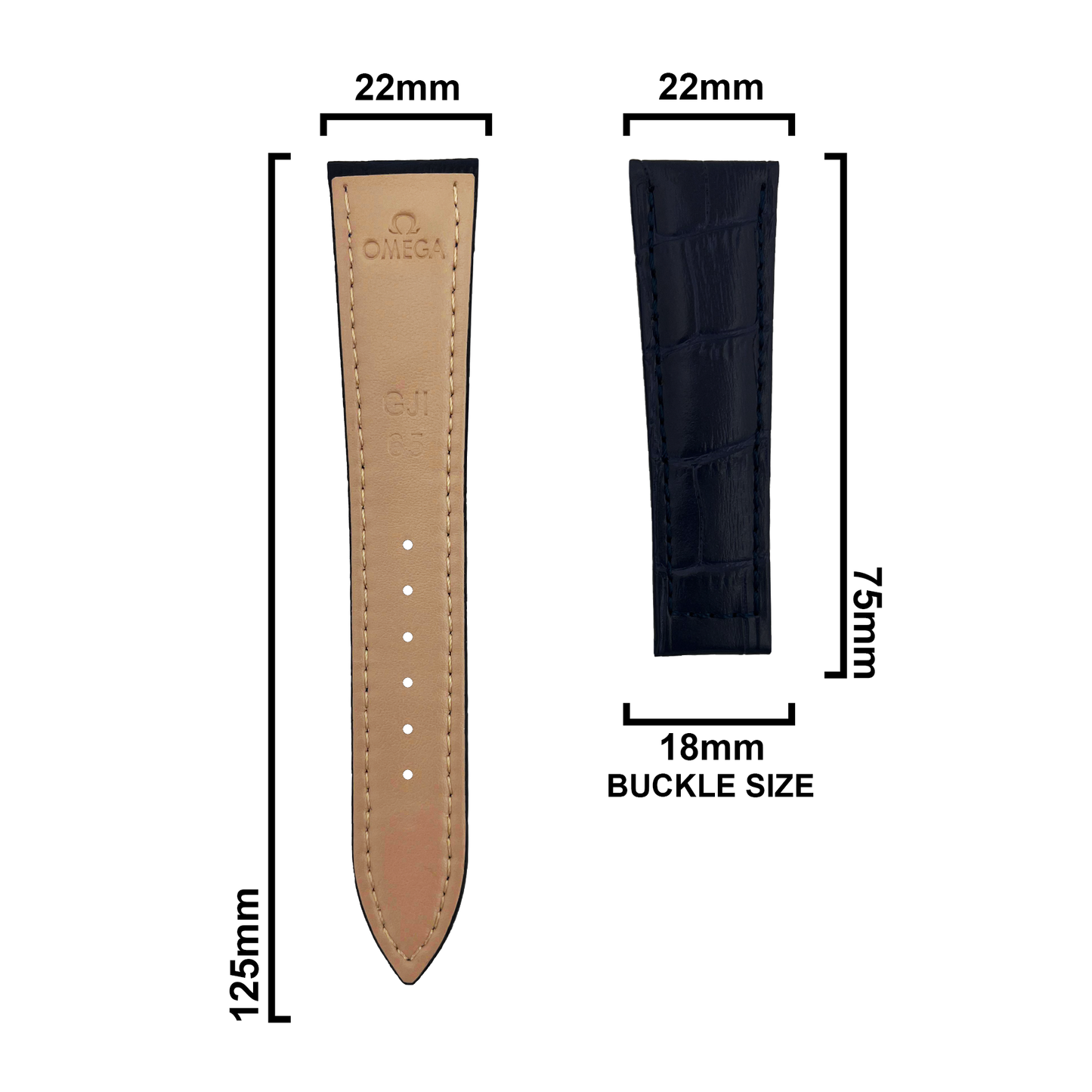 DBLACK [OMGDS1] 22MM LEATHER WATCH STRAP // COMPATIBLE FOR "OMEGA" WATCH MODELS