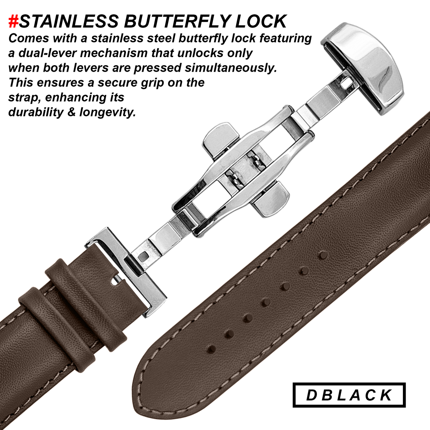 DBLACK [ARLONG] LEATHER STRAP W/ BUTTERFLY LOCK