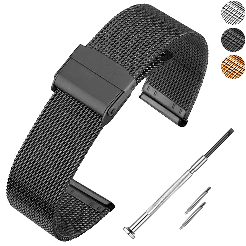 DBLACK [BONEZ] MESH CHAIN, STAINLESS STEEL - PREMIUM WATCH BAND // FOR 08MM , 10MM, 12MM, 14MM, 16MM, 18MM, 20MM, 22MM, OR 24MM (CHOOSE YOUR SIZE & COLOR)
