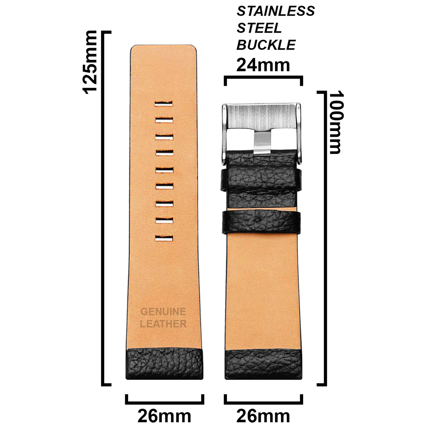 DBLACK [DSLDS2] PEBBLE DESIGN, LEATHER WATCH STRAP // FOR "DIESEL" WATCHES