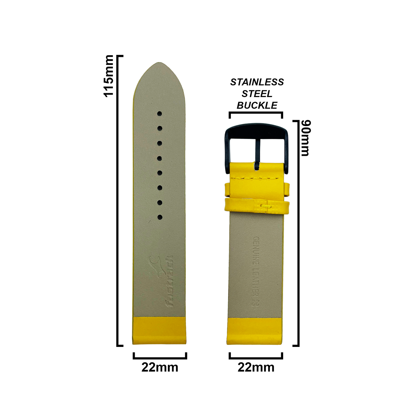 DBLACK [FST-02] 22MM YELLOW STRAP, WITH NO STITCHES - LEATHER WATCH STRAP // COMPATIBLE WITH "FASTRACK" WATCHES