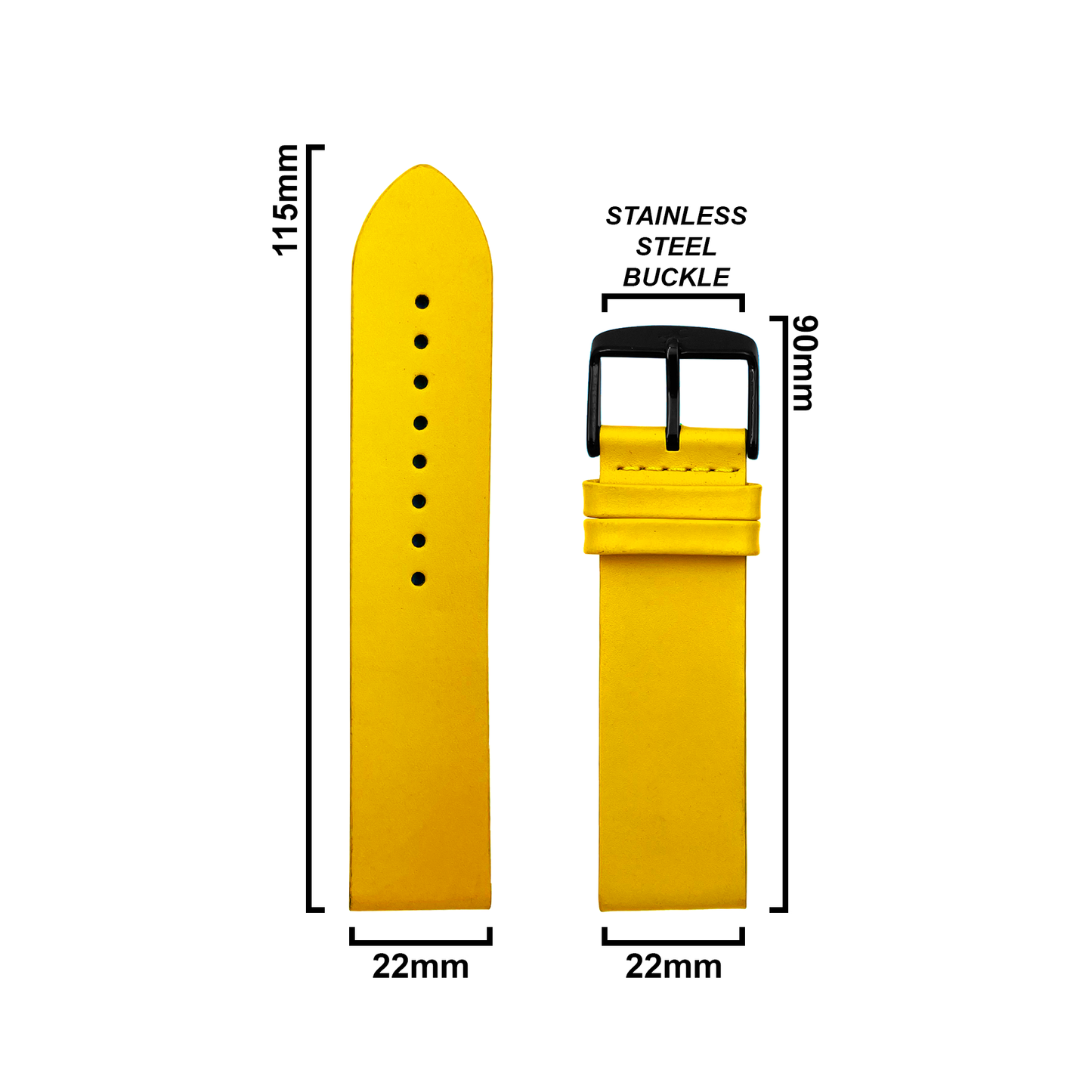 DBLACK [FST-02] 22MM YELLOW STRAP, WITH NO STITCHES - LEATHER WATCH STRAP // COMPATIBLE WITH "FASTRACK" WATCHES