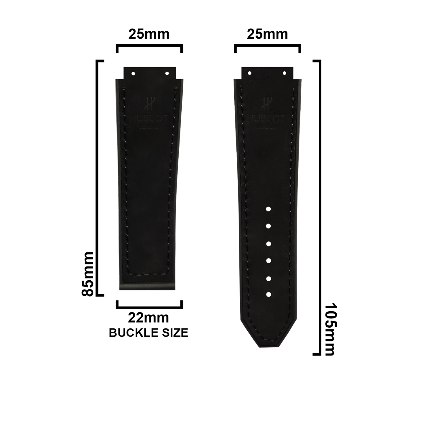 DBLACK [HLS] 25MM PLAIN DESIGN, LEATHER WATCH STRAP // COMPATIBLE WITH "HUBLOT" WATCHES