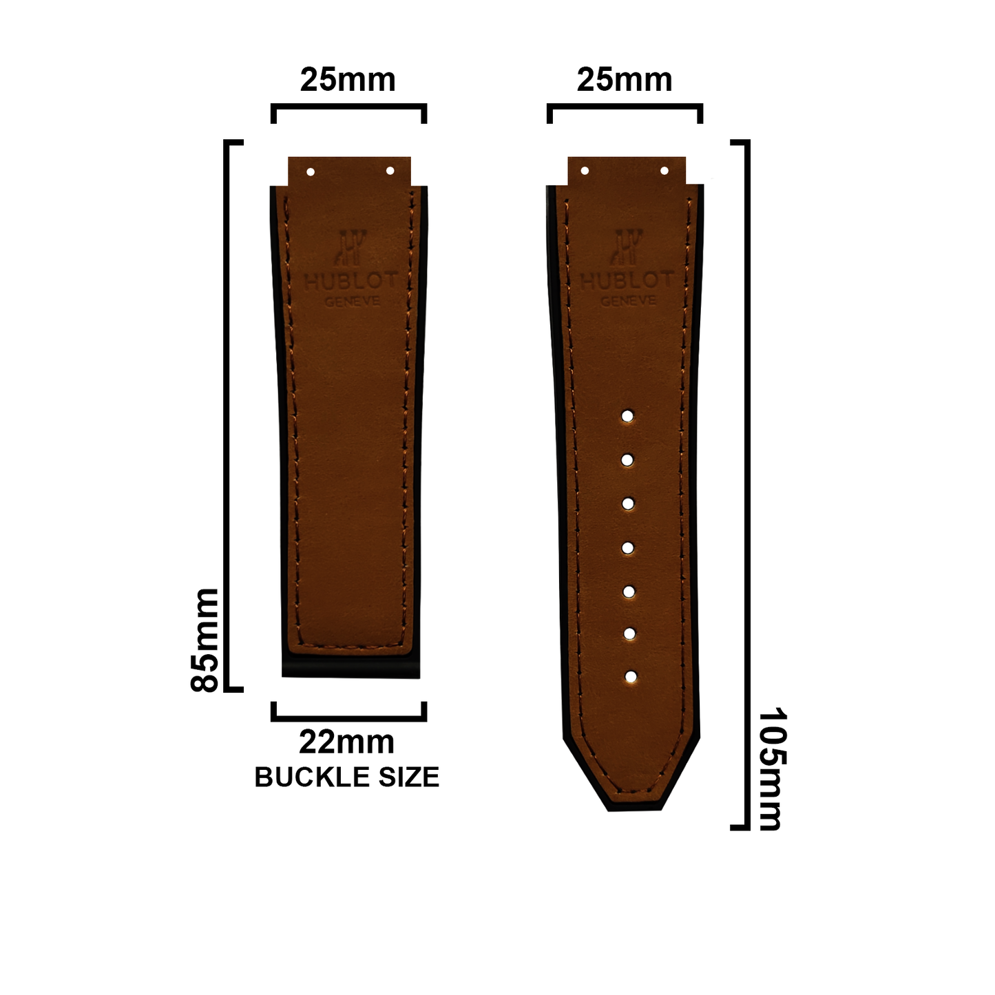 DBLACK [HLS] 25MM PLAIN DESIGN, LEATHER WATCH STRAP // COMPATIBLE WITH "HUBLOT" WATCHES