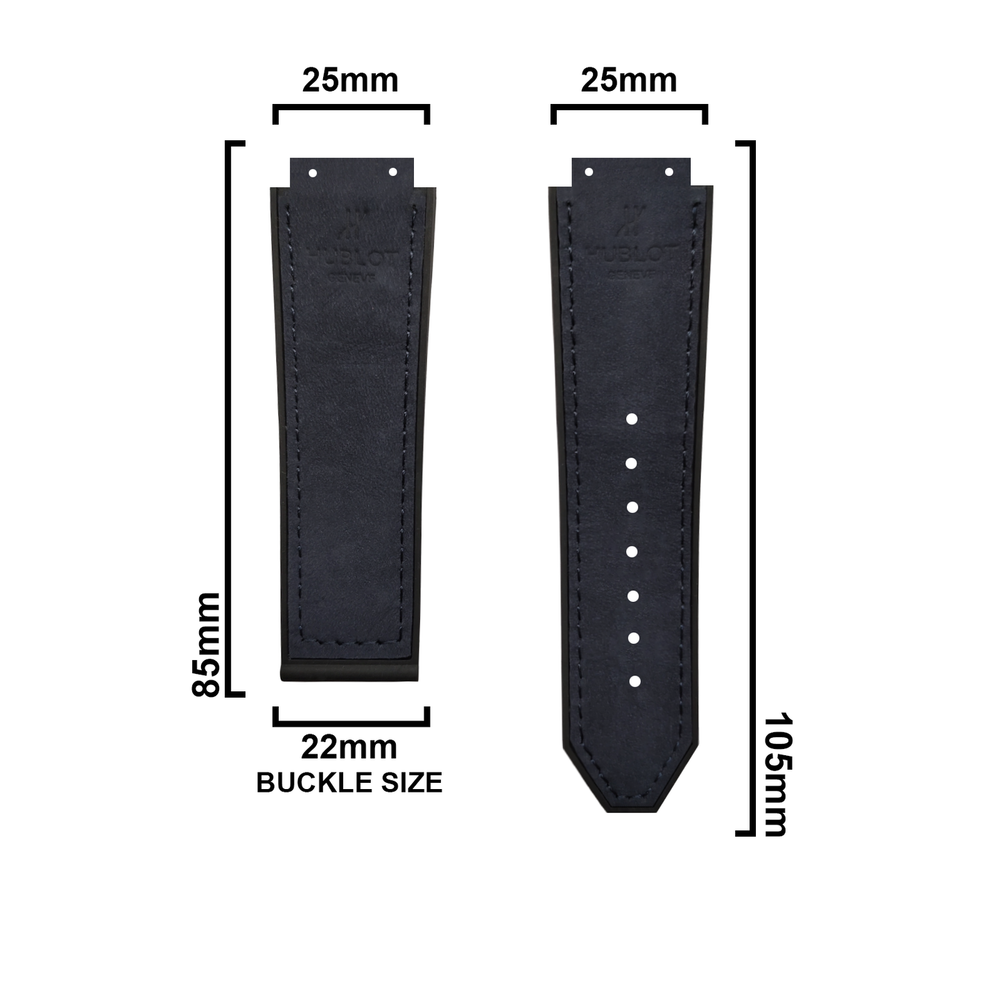 DBLACK [HLS] 25MM PLAIN DESIGN, LEATHER WATCH STRAP // COMPATIBLE WITH "HUBLOT" WATCHES