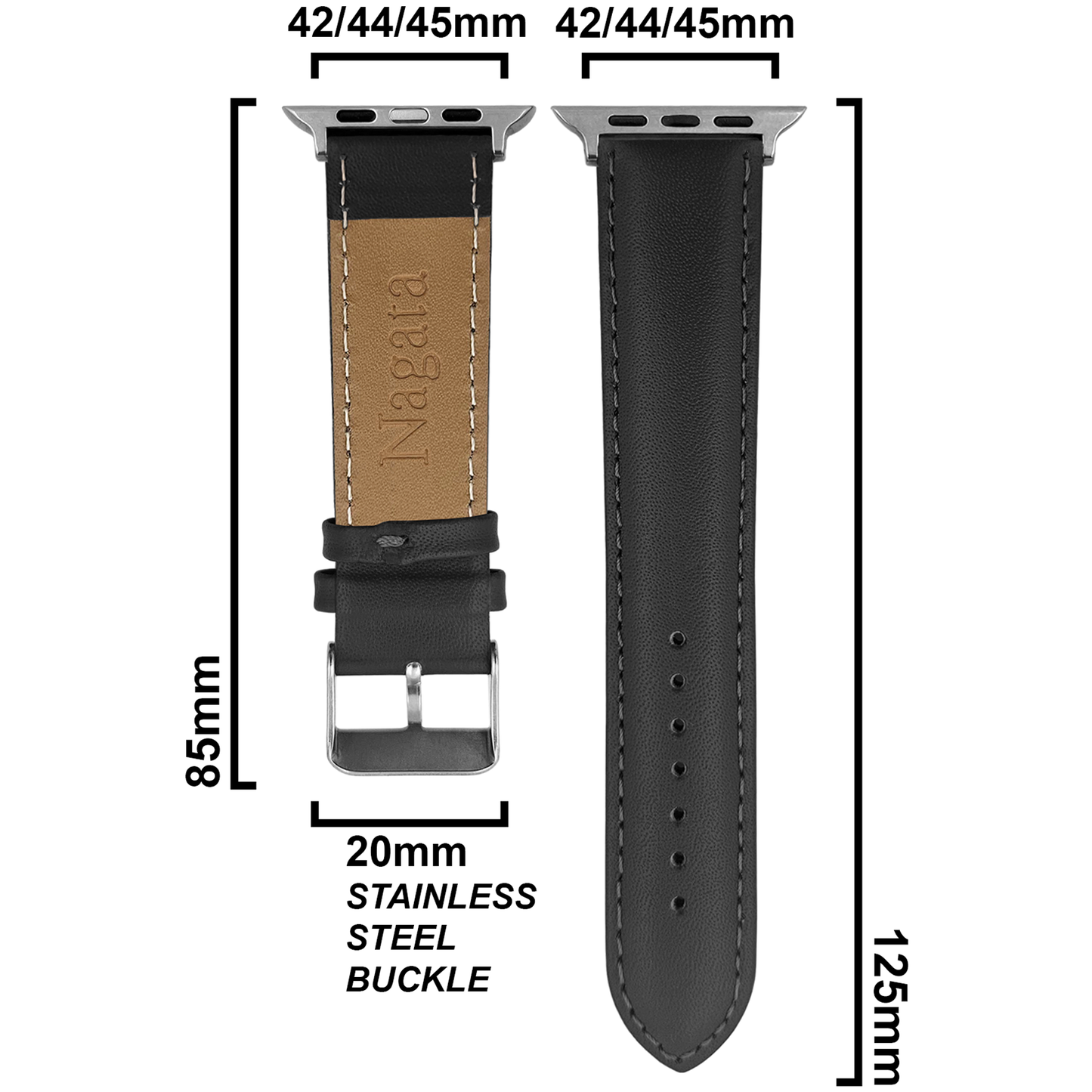 DBLACK [NAGATA2] LEATHER WATCH STRAP // DESIGNED FOR "APPLE" SMARTWATCHES