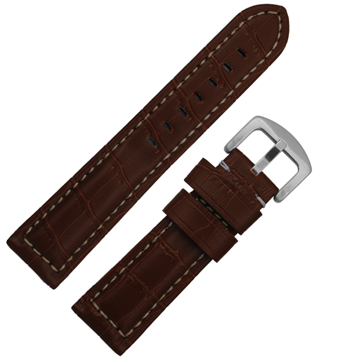DBLACK [KID] CROCO DESIGN w/ WHITE STITCH, LEATHER WATCH STRAP