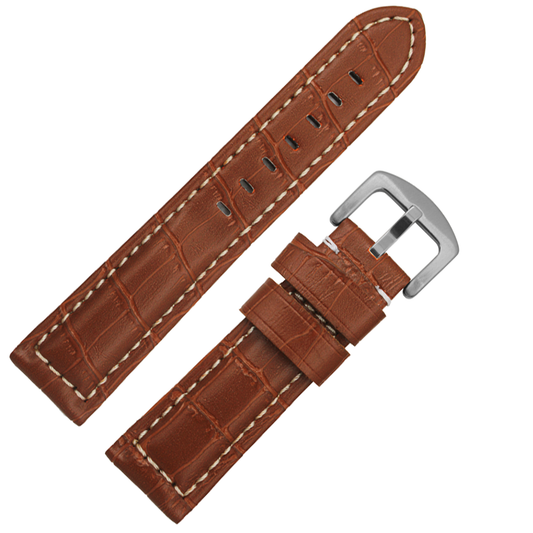 DBLACK [KID] WHITE STITCH w/ HALF PADDED, CROCO DESIGN - LEATHER WATCH STRAP // FOR 20MM, 22MM OR 24MM (CHOOSE YOUR SIZE & COLOR)