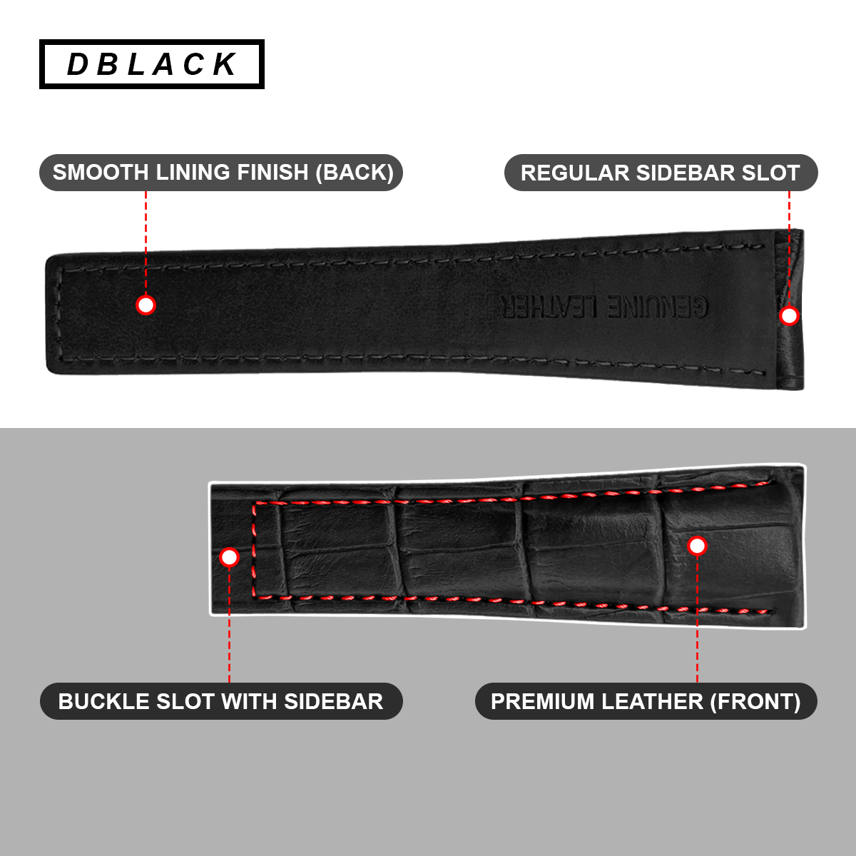 DBLACK [THDS2] CROCO DESIGN, LEATHER STRAP // FOR "TAG HEUER" WATCHES