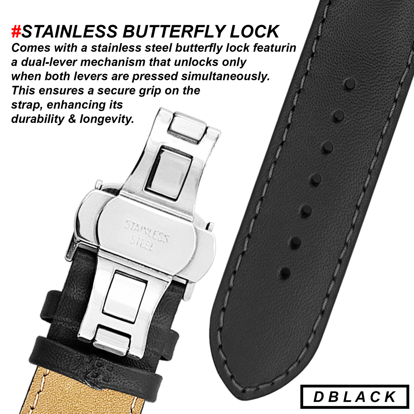DBLACK [ARLONG] LEATHER STRAP w/ BUTTERFLY LOCK