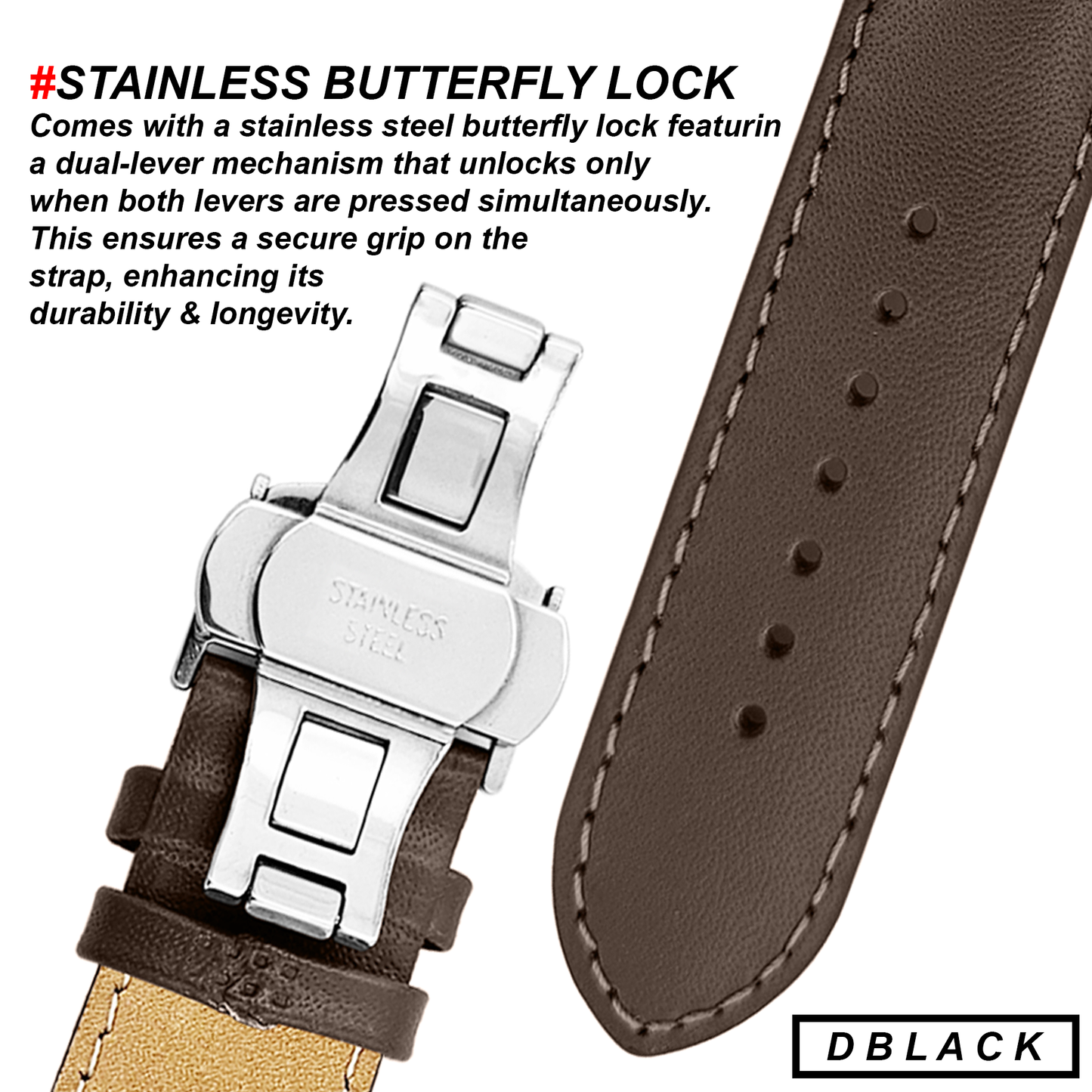 DBLACK [ARLONG] LEATHER STRAP w/ BUTTERFLY LOCK