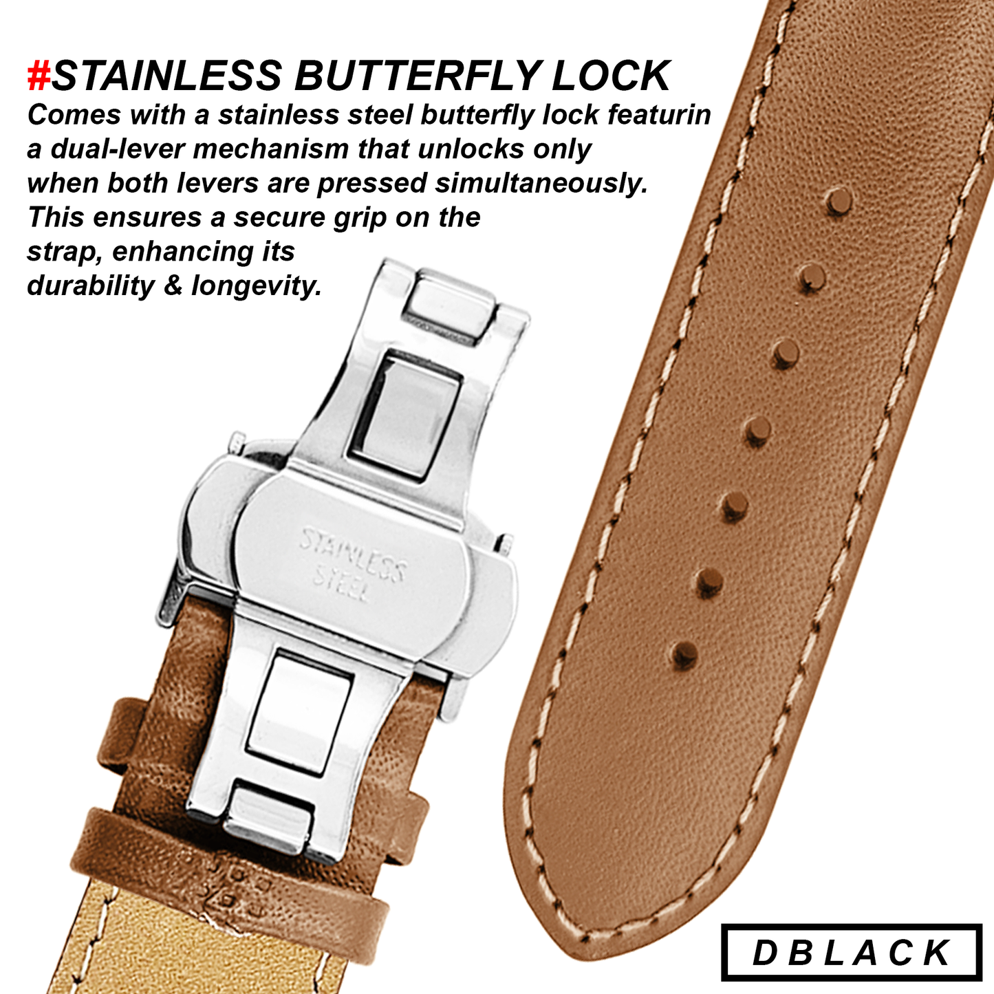 DBLACK [ARLONG] LEATHER STRAP w/ BUTTERFLY LOCK