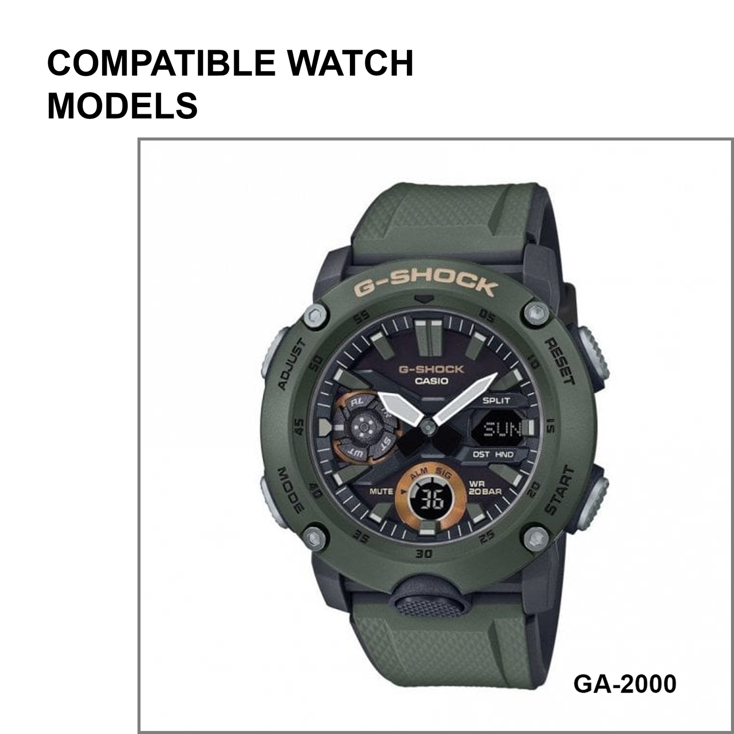 DBLACK [CDS36] RUBBER WATCH STRAP // FOR CASIO G-SHOCK GA-2000 MODEL WATCH