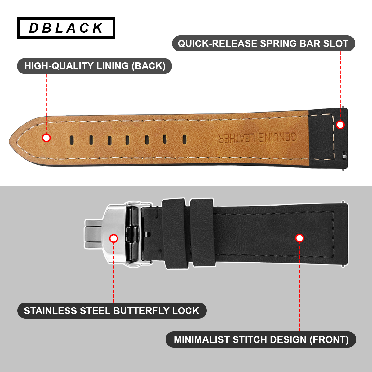 DBLACK [BUZZ] QUICK RELEASE, PREMIUM LEATHER STRAP