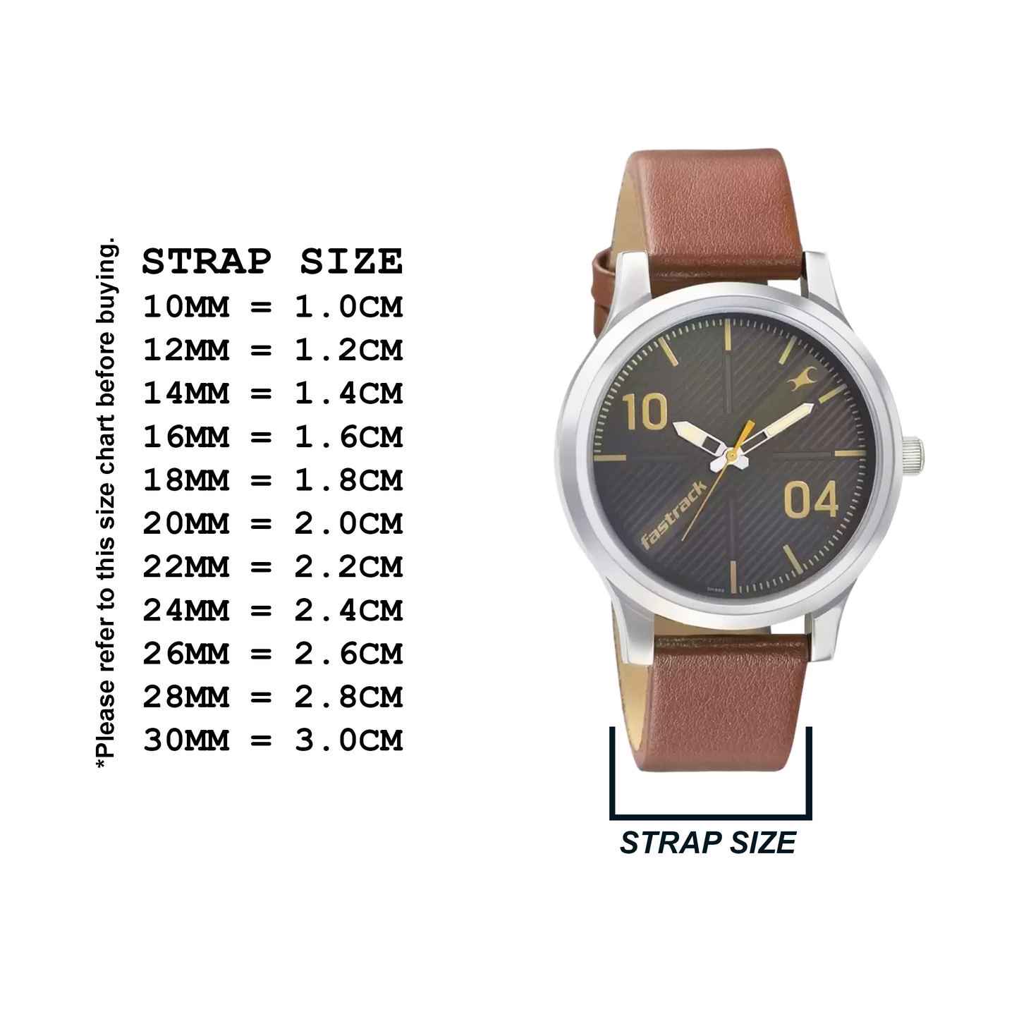 DBLACK [FST-02] 22MM YELLOW STRAP, WITH NO STITCHES - LEATHER WATCH STRAP // COMPATIBLE WITH "FASTRACK" WATCHES