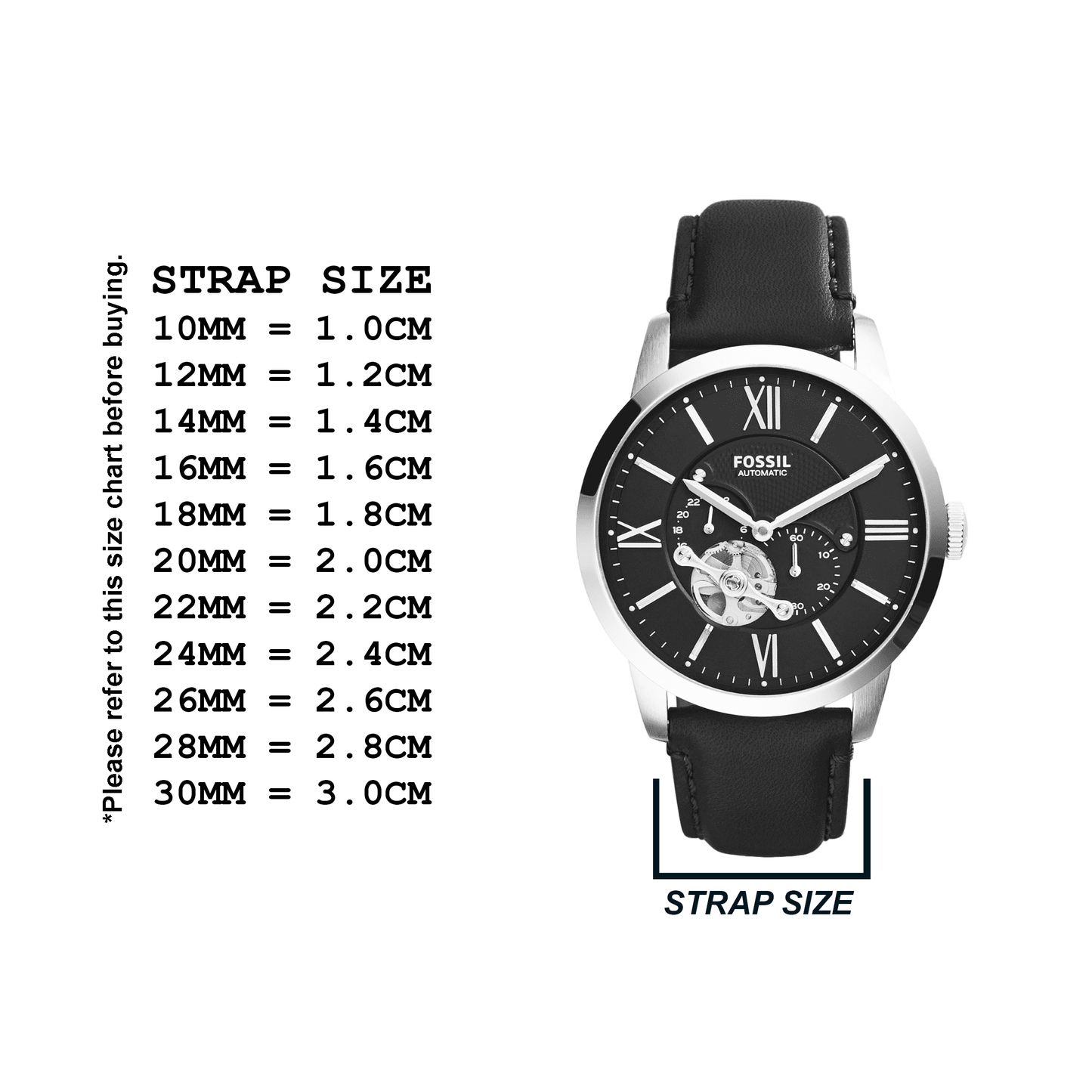 DBLACK [KID] CROCO DESIGN w/ WHITE STITCH, LEATHER WATCH STRAP