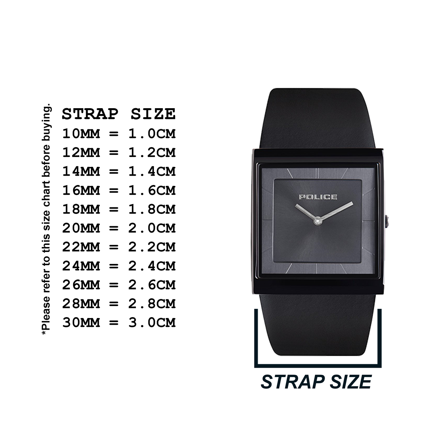 DBLACK [PCEDS-01] LEATHER WATCH STRAP // PERFECT FOR "POLICE" WATCHES