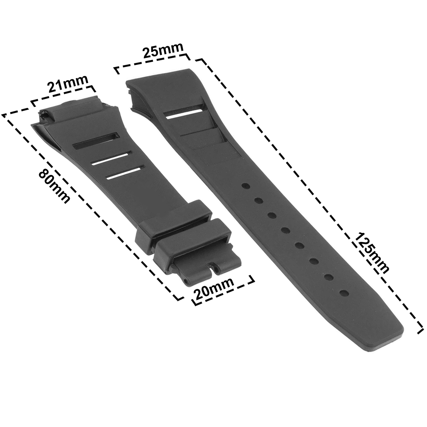 DBLACK [RMDS1] RUBBER WATCH BAND // COMPATIBLE WITH RICHARD MILLE, RM035 RM011 RM055, WATCH MODELS