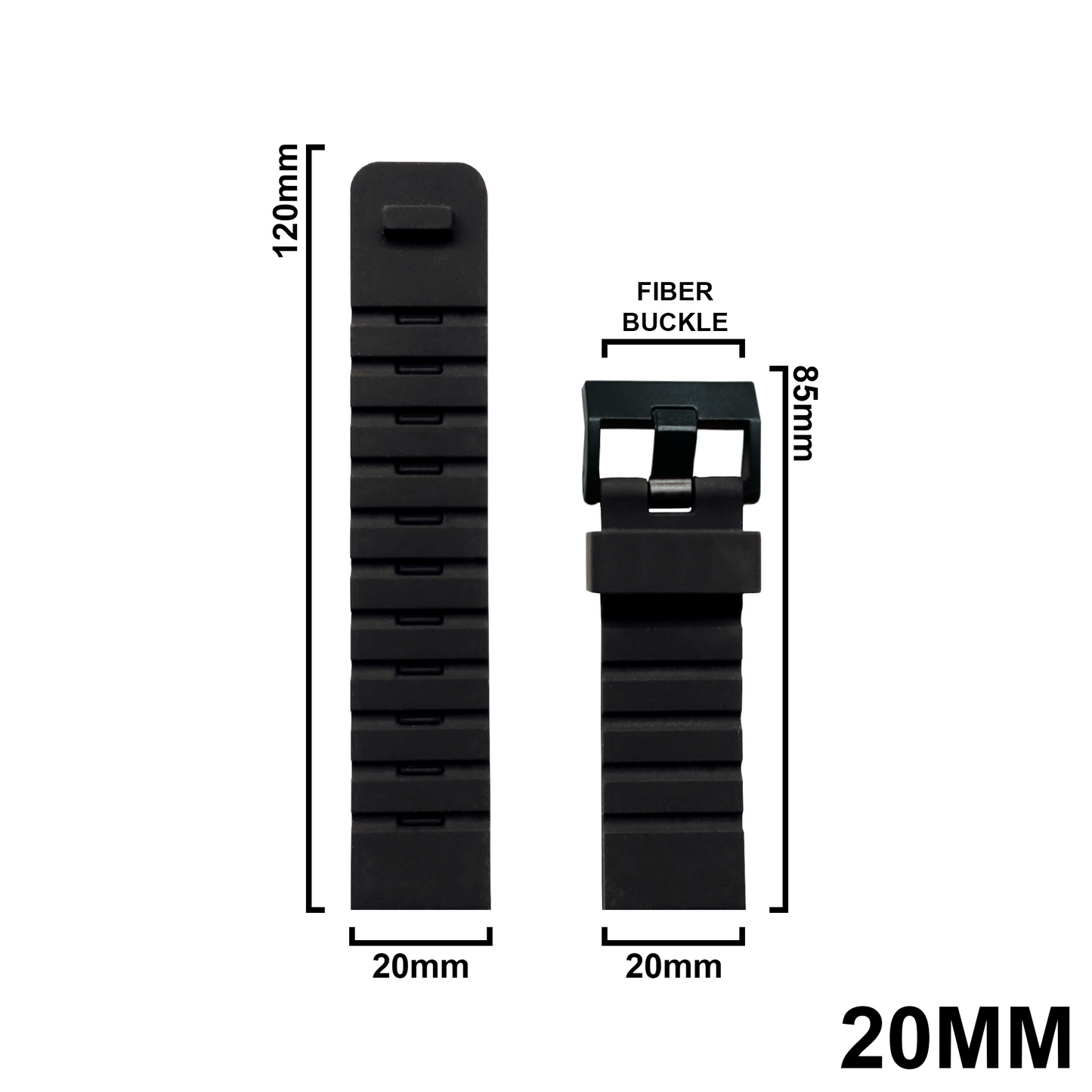 DBLACK [SADIDA] SILICONE WATCH STRAP // FOR 20MM, 22MM, 24MM, 26MM OR 28MM (CHOOSE YOUR SIZE)