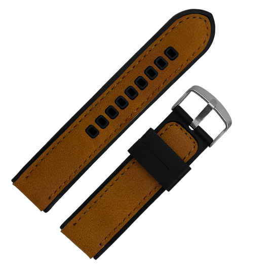 DBLACK [VIJOF] "DUAL COLOR" LEATHER SILICONE WATCH STRAP // FOR 20MM, 22MM, OR 24MM (CHOOSE YOUR SIZE & COLOR)