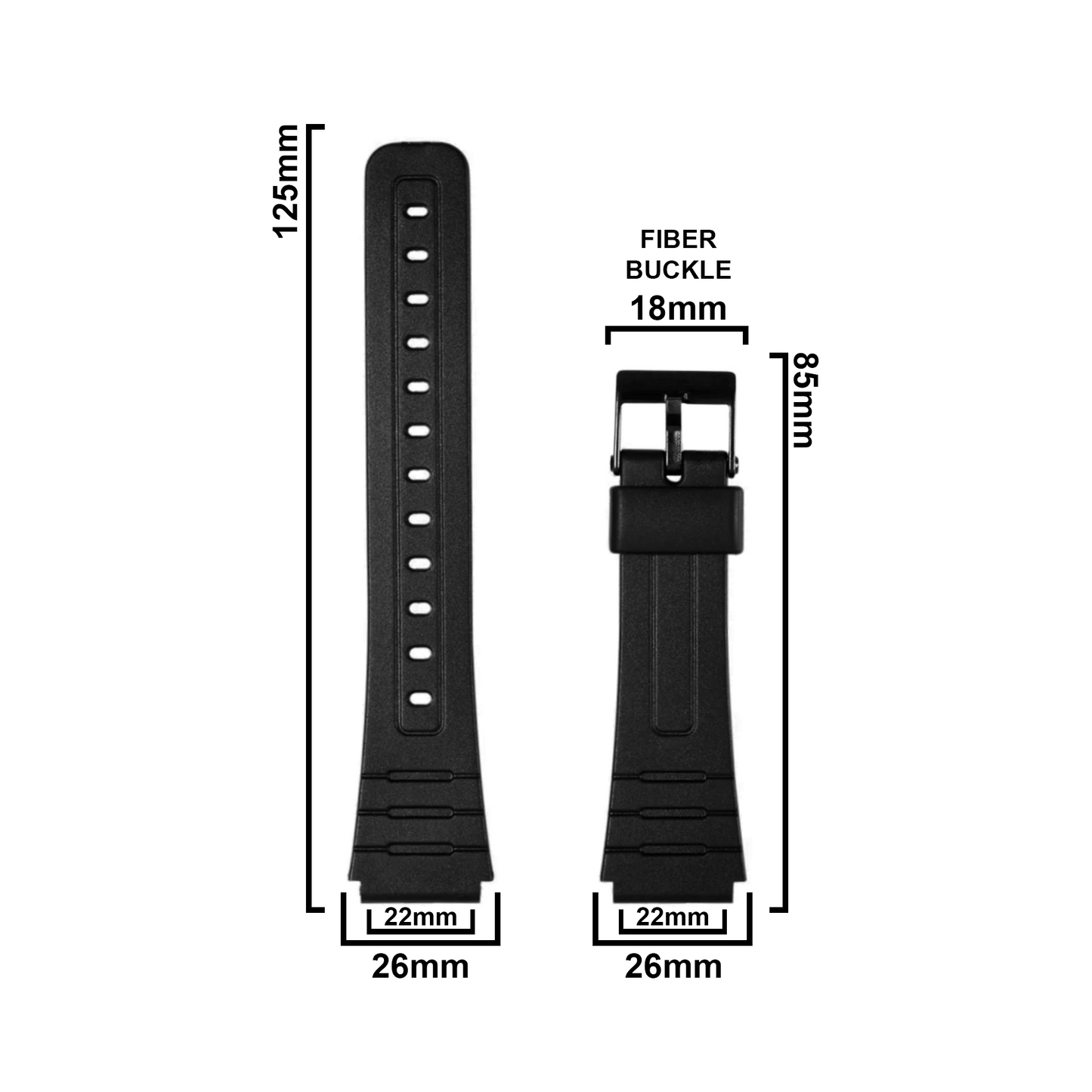 DBLACK [CDS14] 22MM RESIN WATCH STRAP (BLACK) // "SUITABLE FOR CASIO DBC-32 WATCH"