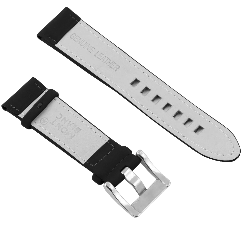 DBLACK [MBDS1] 22MM BOAT-TIP DEISGN w/ MATT DESIGN, LEATHER WATCH STRAP // PERFECT FOR "MONT BLANC" WATCHES